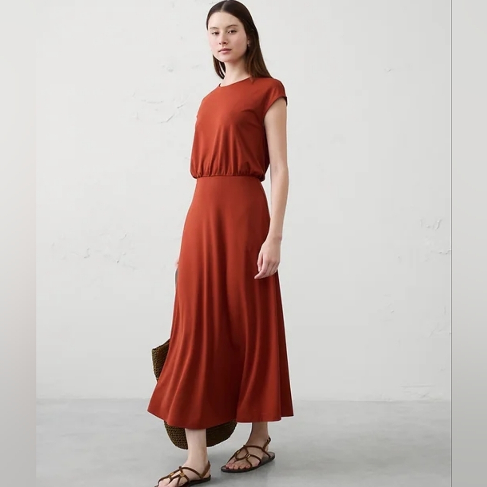 NWT Banana Republic Knit Ponte Midi Dress in Orange Red Size Small